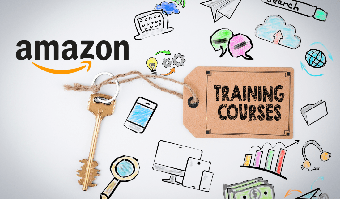 Amazon logo surrounded by the memberships and training course