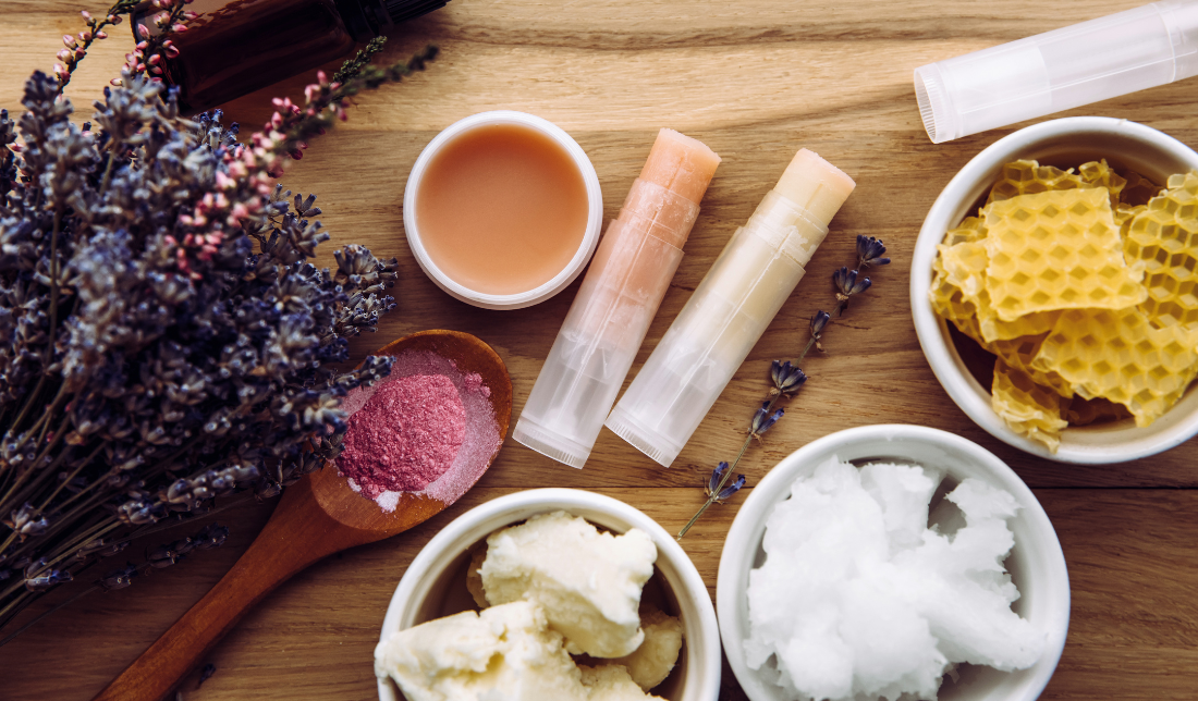 Honeybee lip balm and skincare products and packaging