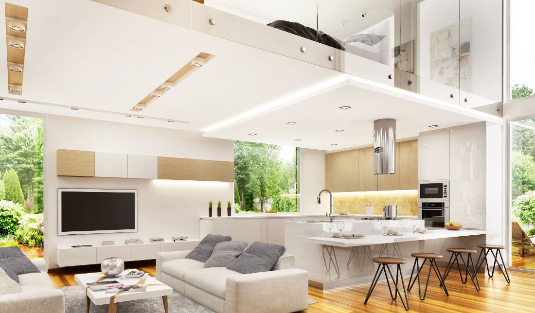 big kitchen with quality kitchenware set