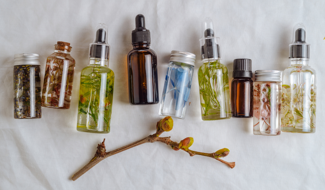 bottle of essential oil or a food flavoring essence