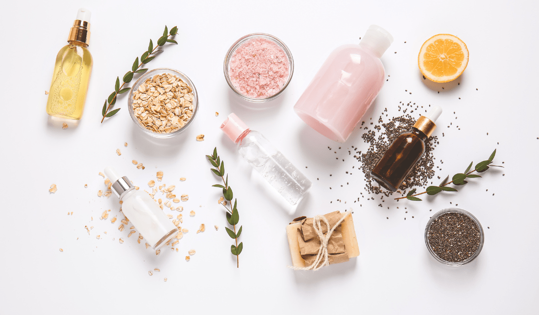 bottle of natural skincare product with organic ingredients