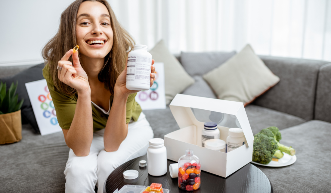 bottle of nutritional supplements with a healthy lifestyle