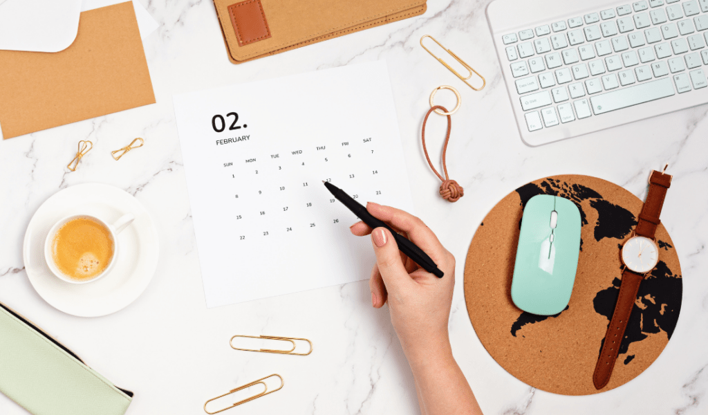 calendar with office supplies