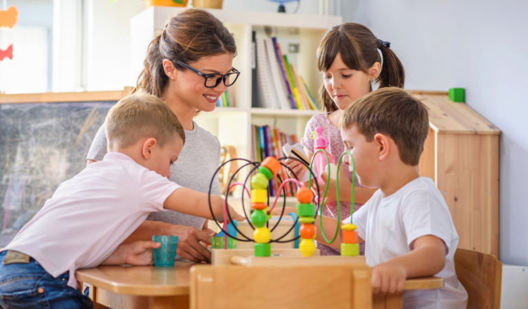 children playing with educational toys