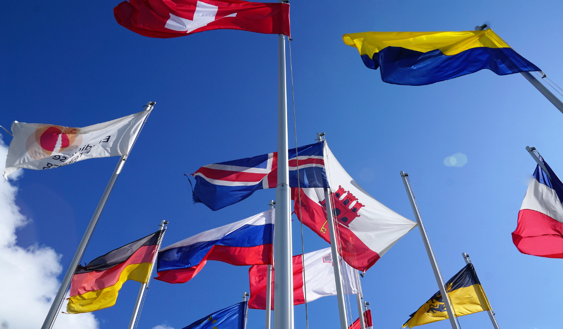 close-up of a waving flag with vibrant colors