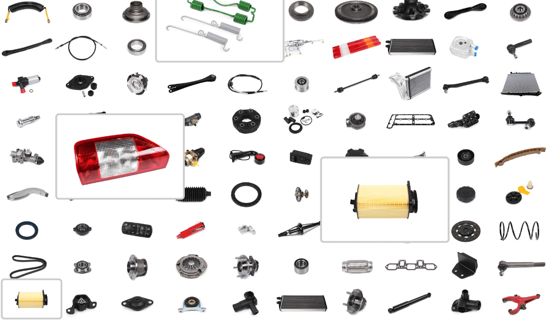 collage of auto parts