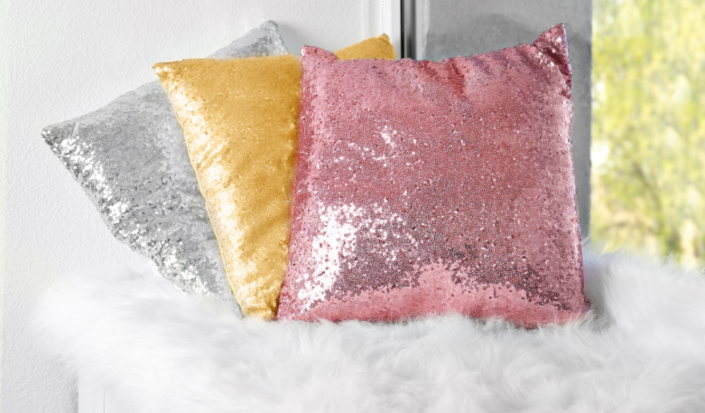 colorful branded sequin pillows