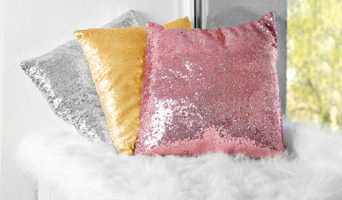 colorful branded sequin pillows