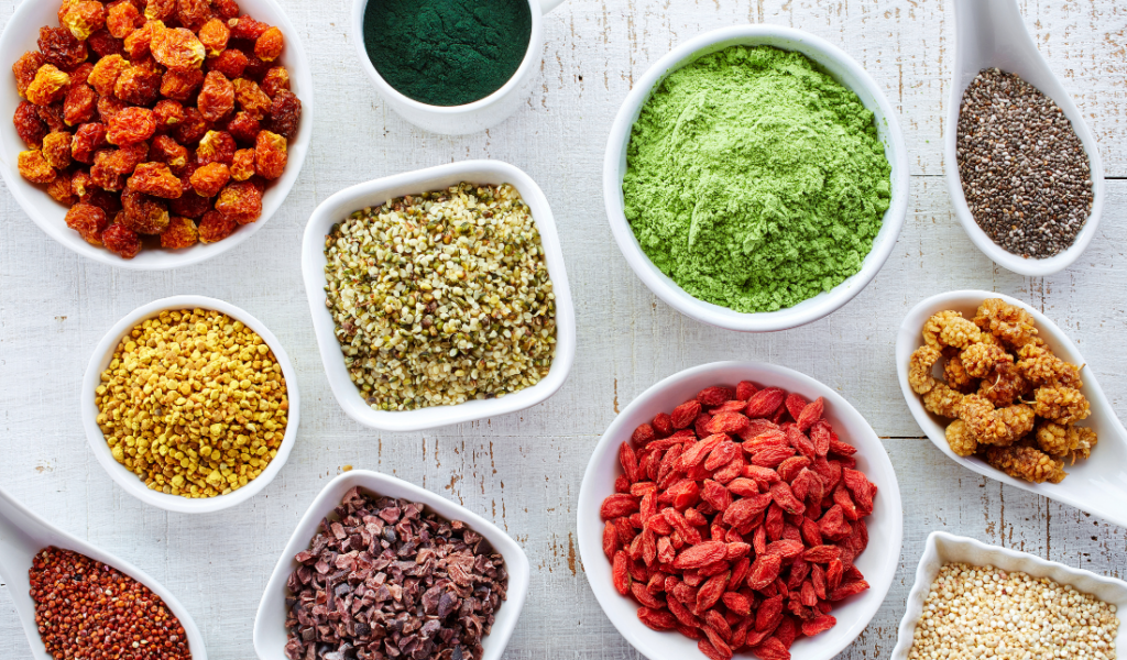 colorful superfood and supplement products
