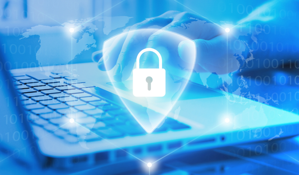 computer with a lock and a key on the screen