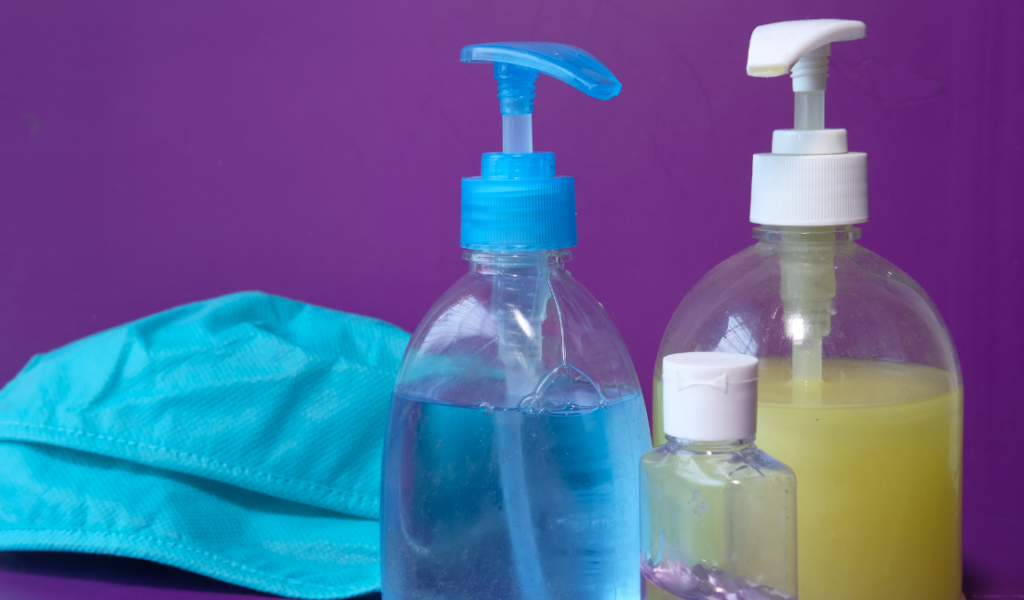 custom face masks, face guards, hand sanitizer