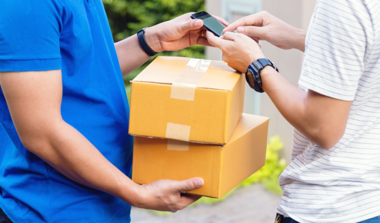 customer with a product delivery