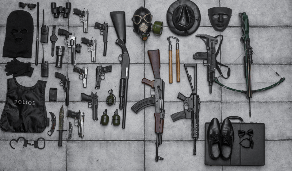 customizable firearm with various parts and accessories