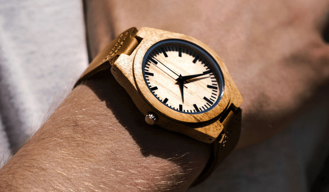 engraved wooden watch