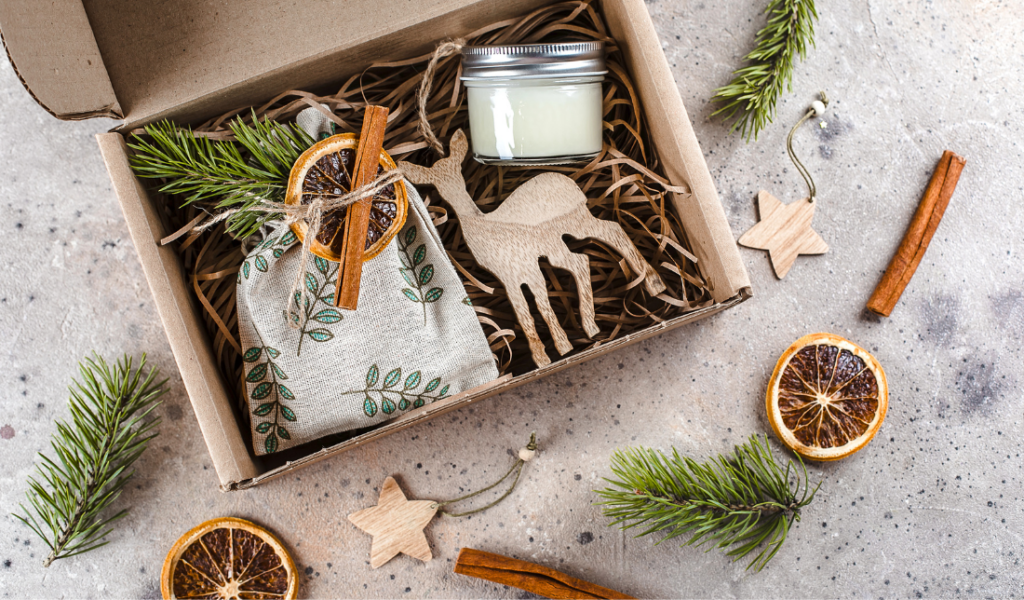 gift box with multiple home decor and giftware items