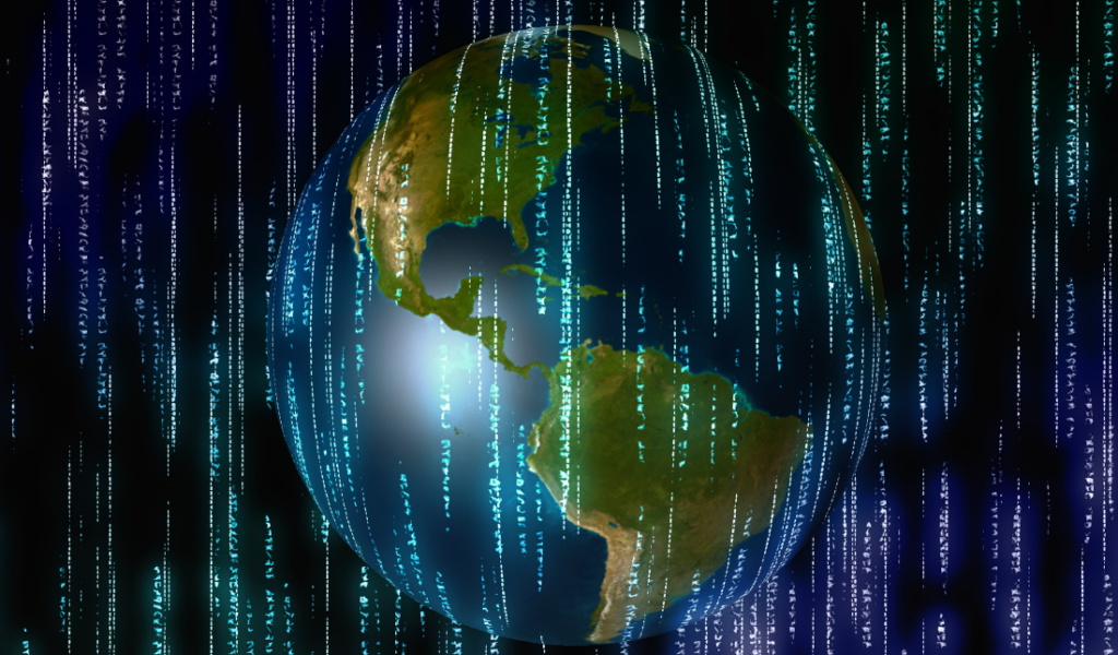 globe with software code wrapped around it