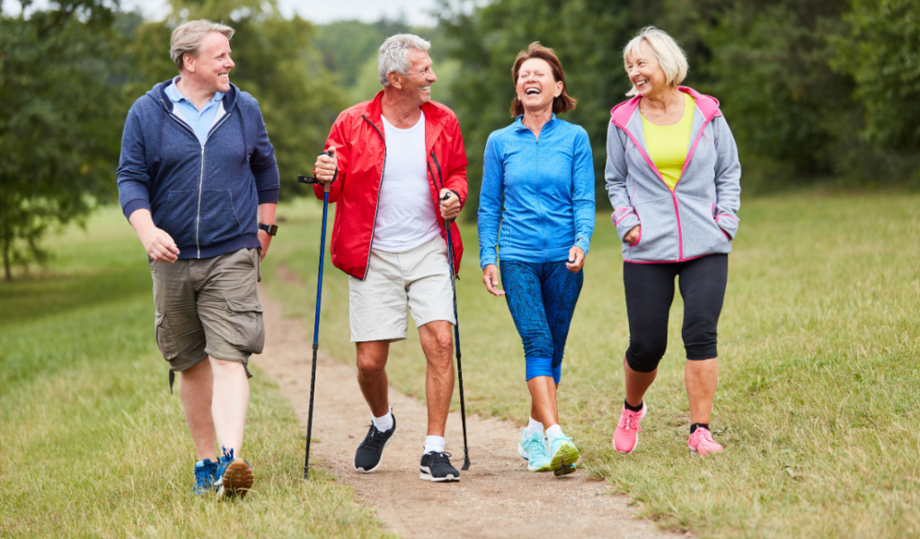 group of active seniors engaging in physical activities