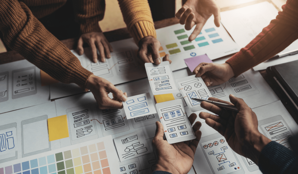 group of people creating content