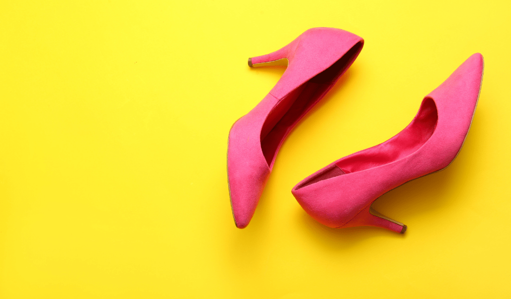 high-heeled shoes with pink accessories