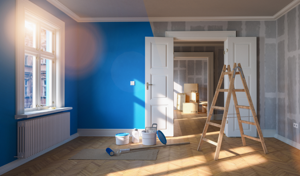 home with a before and after picture of a home renovation