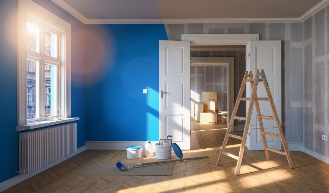 home with a before and after picture of a home renovation