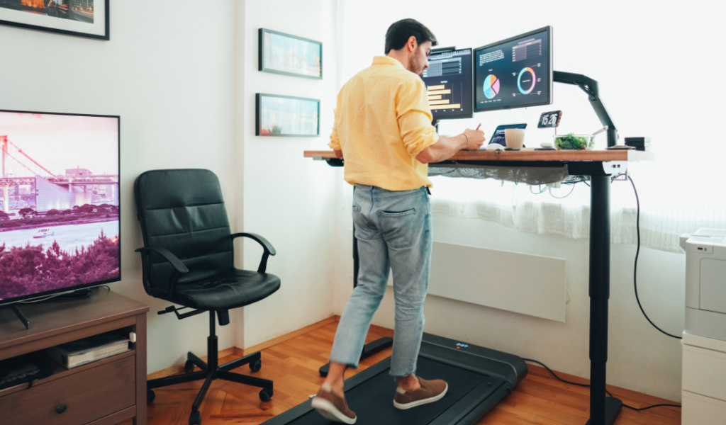 line of standing desks