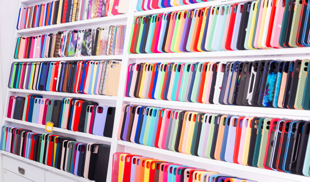 mobile phone with a protective case and attached battery