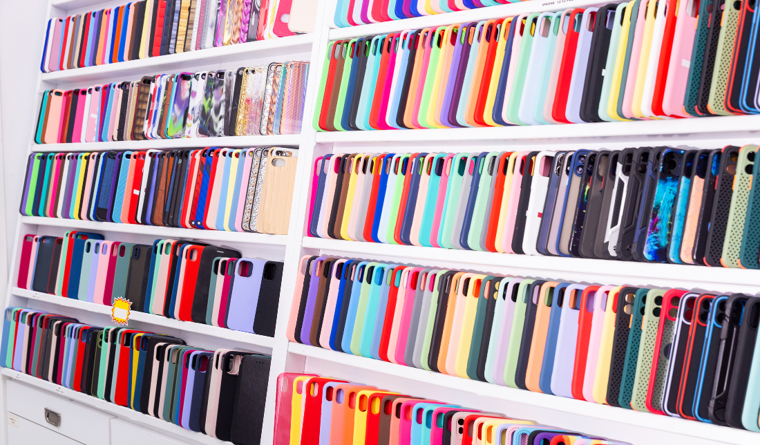 mobile phone with a protective case and attached battery