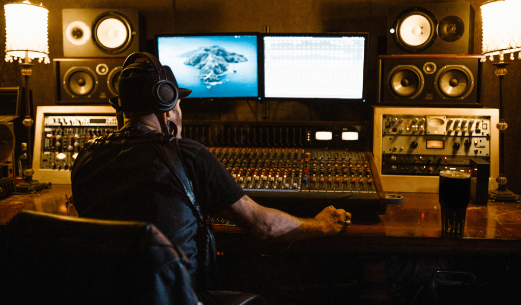 musician or artist using branded headphones