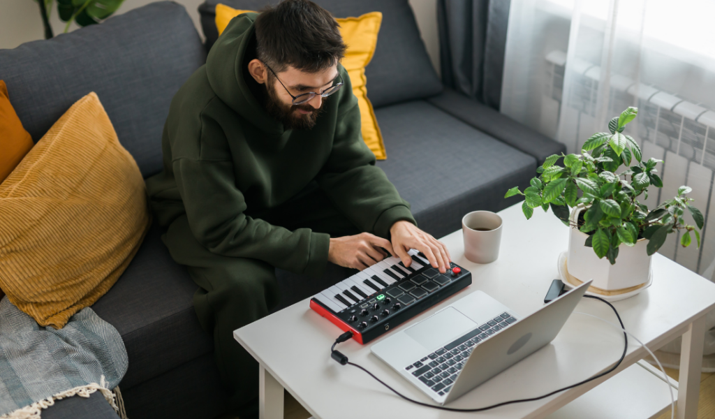 musician using MIDI equipment