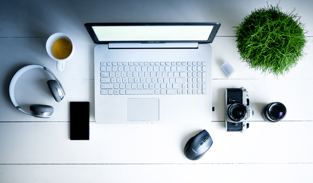 office workstation with tech accessories