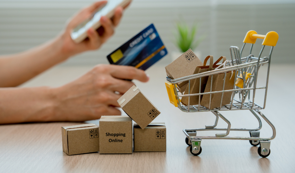 online shopping cart with various products inside