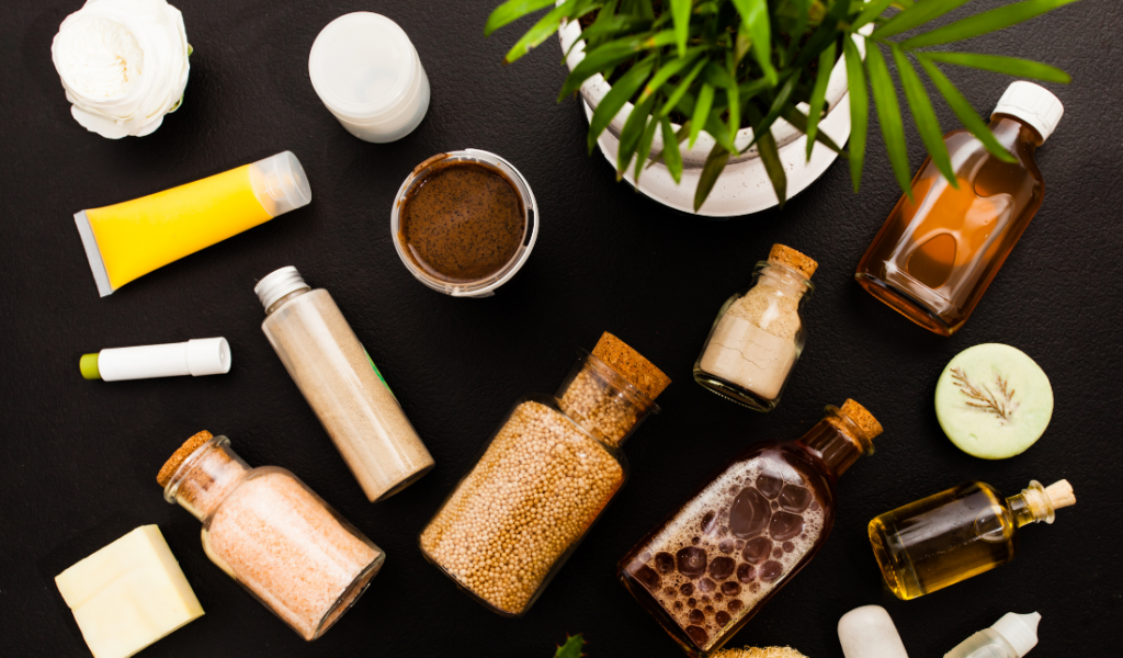 organic skincare products, such as a plant or flower