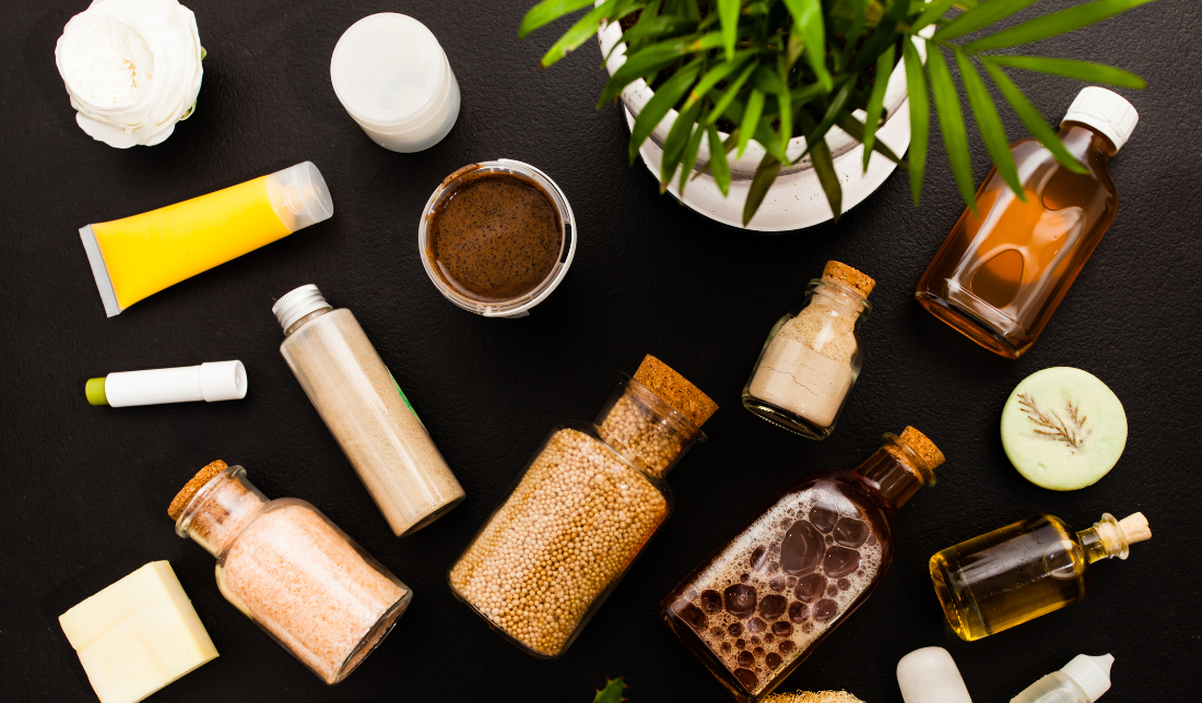 organic skincare products, such as a plant or flower