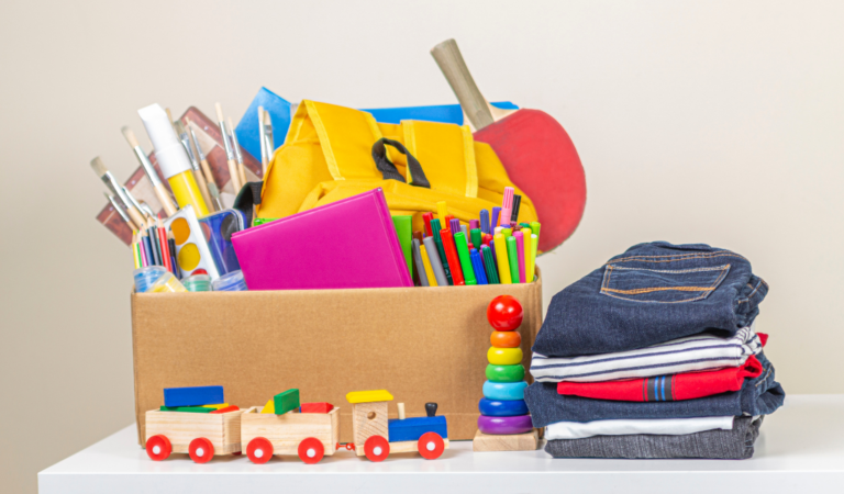 package box filled with school supplies or baking packaging materials