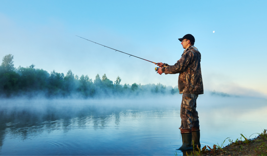 person fishing in a freshwater lake