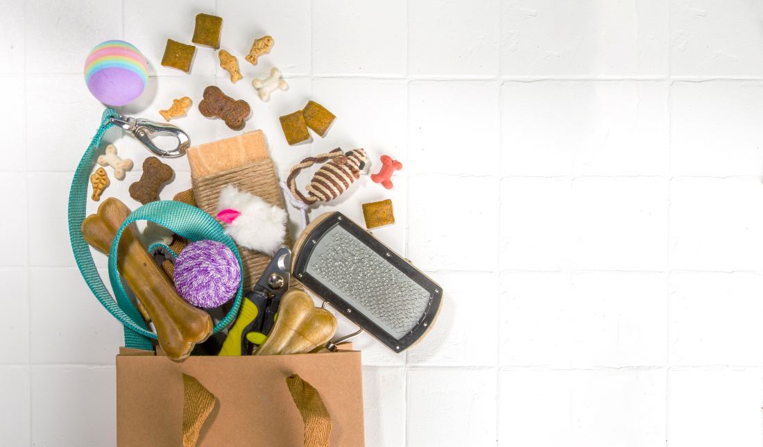 pet products such as toys, grooming products, pet houses