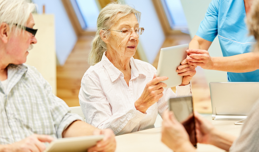 senior citizen wearing a medical alert bracelet
