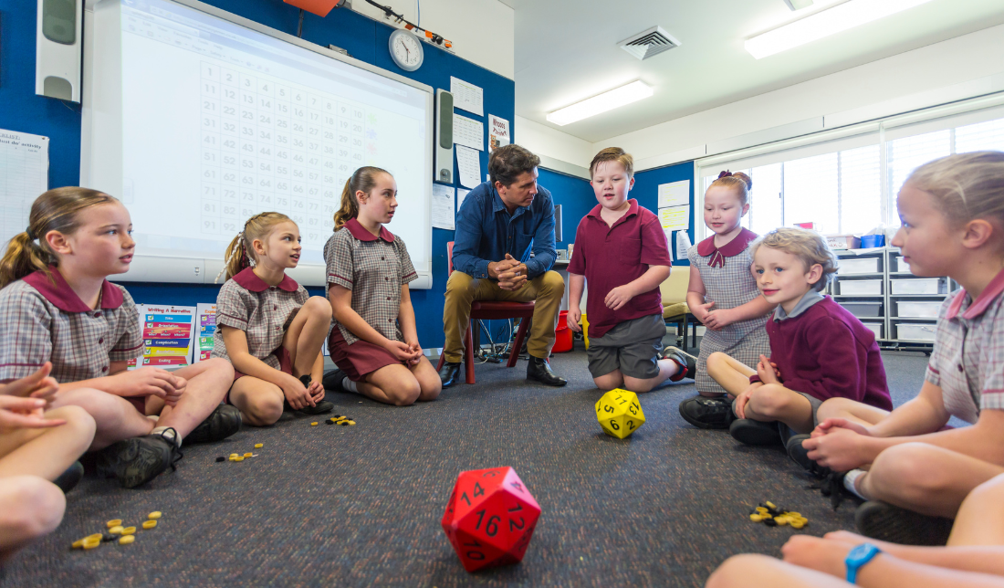 student or teacher playing a brain game