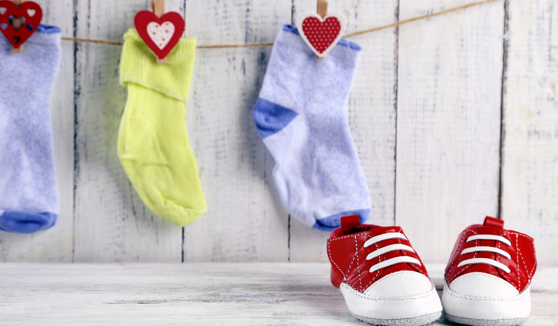 toddler wearing squeaky shoes