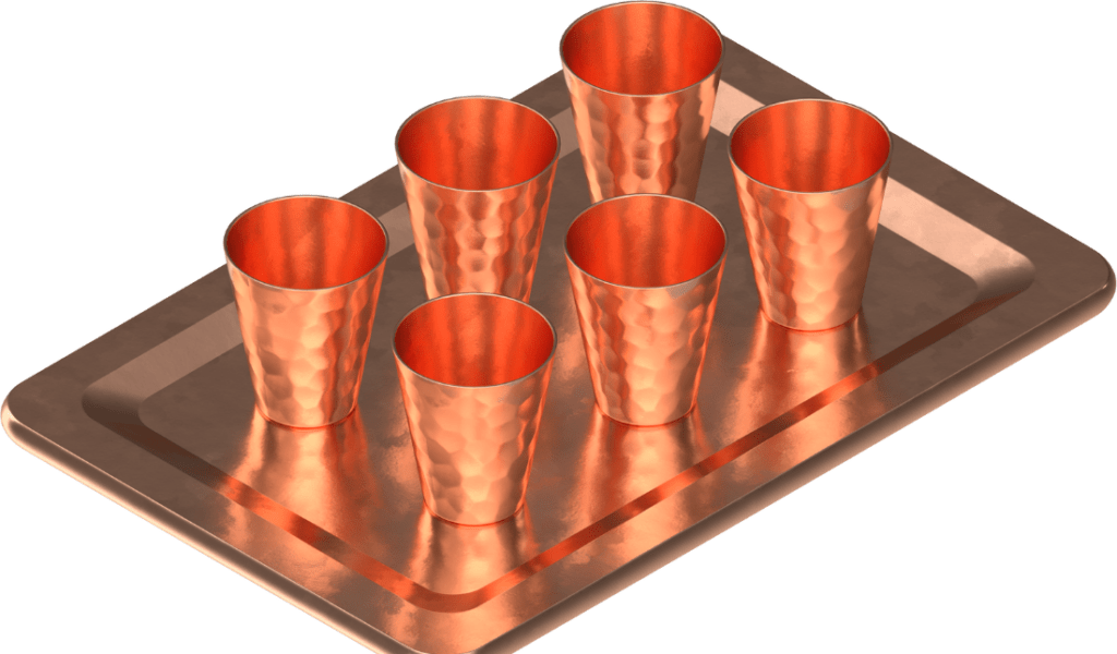 trendy copper drinkware on a white background