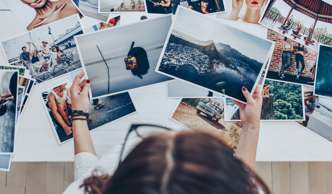 wall with personalized photographs, artwork, and custom prints