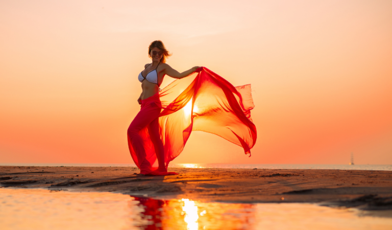 woman wearing a swimsuit beach towel