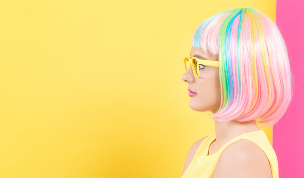 woman wearing a wig and hair accessory
