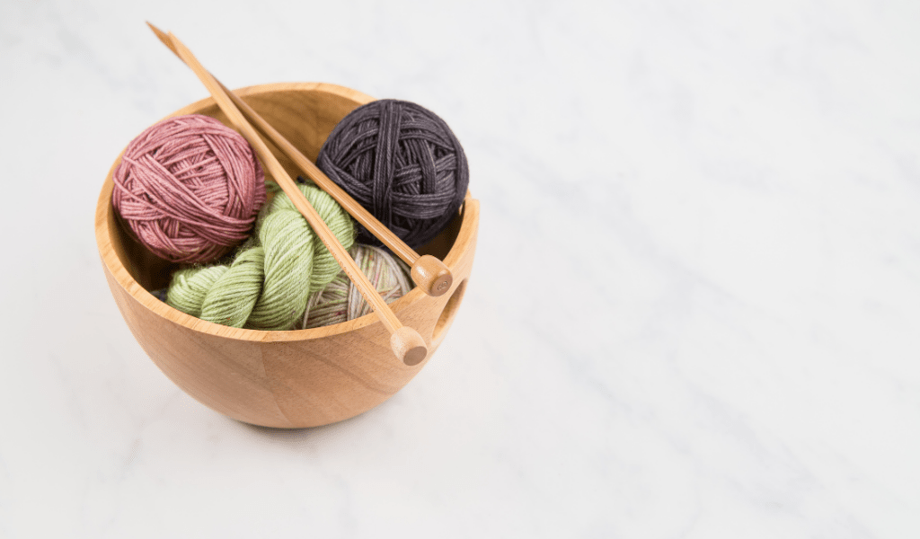 knitting storage bag and yarn bowls