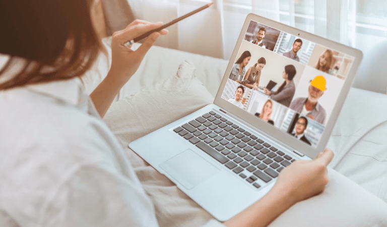 laptop with a video conference call
